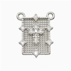 Copper Cross Pendant Pave Zirconia Rectangle 2loops Platinum Plated, approx 13-17mm [FD25885]