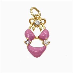 Bikini Charms Copper Pendant Pave Zirconia Pink Enamel Gold Plated, approx 10-15mm [FD25888]
