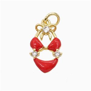 Bikini Charms Copper Pendant Pave Zirconia Red Enamel Gold Plated, approx 10-15mm [FD25889]