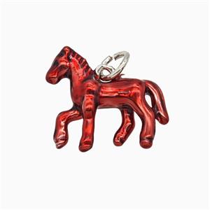 Copper Horse Pendant Red Painted Platinum Plated, approx 14-17mm [FD25891]