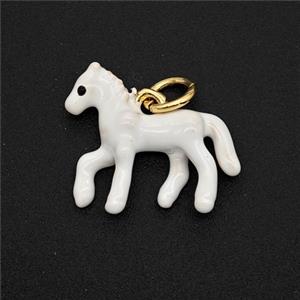 Copper Horse Pendant White Painted Gold Plated, approx 14-17mm [FD25895]