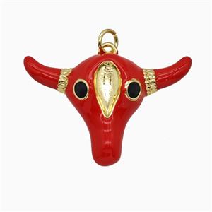 Copper Bull-Head Pendant Red Enamel Gold Plated, approx 22-30mm [FD25905]