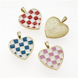 Copper Heart PendantEnamel Checkerboard Grid Gold Plated Mixed, approx 21mm [FD25917]