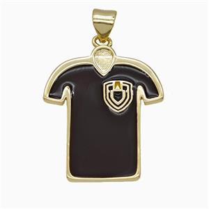 Copper Soccer Jersey Pendant Black Enamel Sports Clothes Gold Plated, approx 21-22mm [FD25921]
