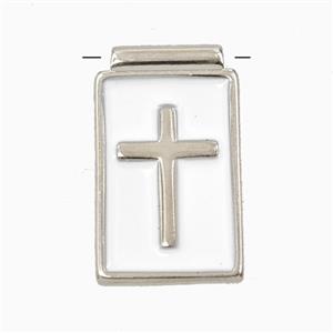 Copper Cross Pendant White Enamel Platinum Plated, approx 14-23mm [FD25926]