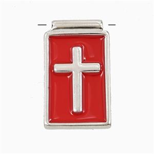 Copper Cross Pendant Red Enamel Platinum Plated, approx 14-23mm [FD25927]