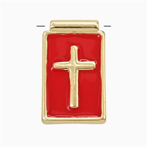 Copper Cross Pendant Red Enamel Gold Plated, approx 14-23mm [FD25929]