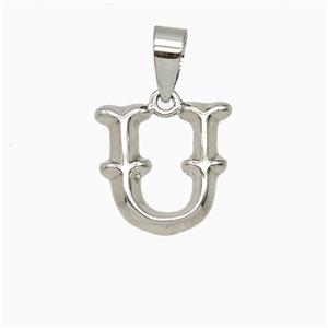 Copper Letter-U Pendant Platinum Plated, approx 10-13mm [FD25952]