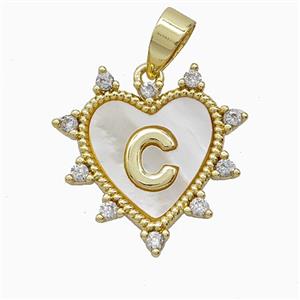 Copper Letter-C Heart Pendant Pave Zirconia Shell Gold Plated, approx 21mm [FD26015]
