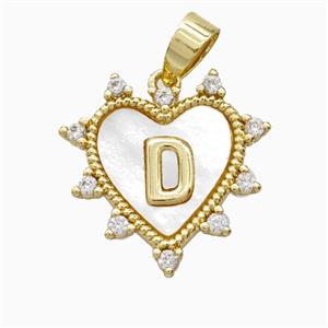 Copper Letter-D Heart Pendant Pave Zirconia Shell Gold Plated, approx 21mm [FD26016]