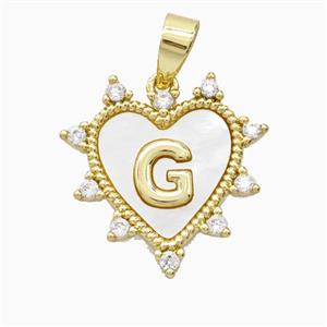 Copper Letter-G Heart Pendant Pave Zirconia Shell Gold Plated, approx 21mm [FD26019]