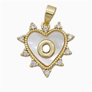 Copper Letter-O Heart Pendant Pave Zirconia Shell Gold Plated, approx 21mm [FD26027]