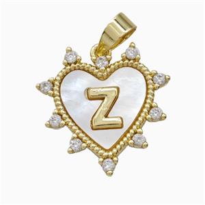 Copper Letter-Z Heart Pendant Pave Zirconia Shell Gold Plated, approx 21mm [FD26038]