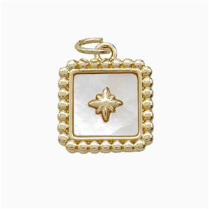 Copper Star Square Pendant Pave Shell Gold Plated, approx 13.5mm [FD26041]