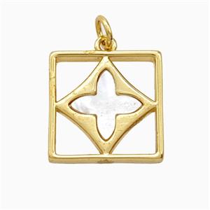 Copper Clover Square Pendant Pave Shell Gold Plated, approx 16mm [FD26042]