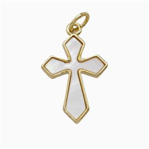 Copper Cross Pendant Pave Shell Gold Plated, approx 13-18mm [FD26043]
