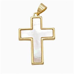 Copper Cross Pendant Pave Shell Gold Plated, approx 18-23mm [FD26044]