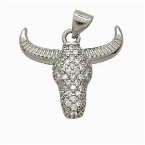 Copper Bullhead Pendant Pave Zirconia Platinum Plated, approx 20-22mm [FD26047]
