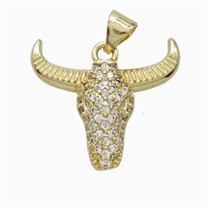 Copper Bullhead Pendant Pave Zirconia Gold Plated, approx 20-22mm [FD26048]