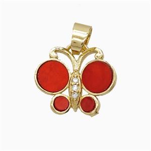 Copper Butterfly Pendant Pave Black Red Shell Gold Plated, approx 13-16mm [FD26077]