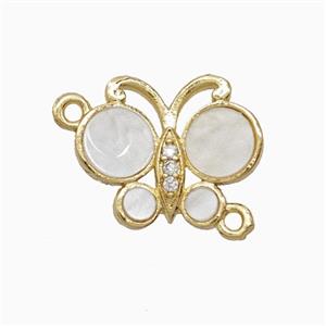 Copper Butterfly Connector Pave White Shell Gold Plated, approx 13-16mm [FD26079]