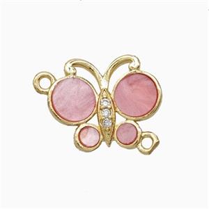 Copper Butterfly Connector Pave Pink Shell Gold Plated, approx 13-16mm [FD26081]