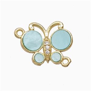 Copper Butterfly Connector Pave Lt.green Shell Gold Plated, approx 13-16mm [FD26082]