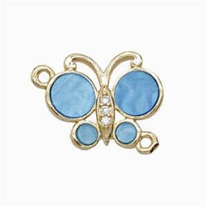 Copper Butterfly Connector Pave Blue Shell Gold Plated, approx 13-16mm [FD26083]