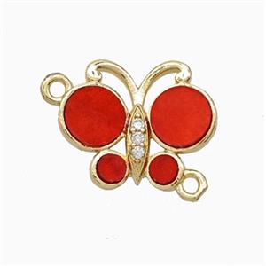 Copper Butterfly Connector Pave Red Shell Gold Plated, approx 13-16mm [FD26088]