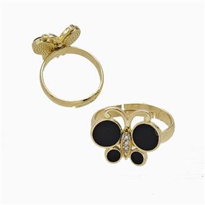 Copper Butterfly Ring Pave Black Shell Adjustable Gold Plated, approx 13-16mm, 18mm dia [FD26091]