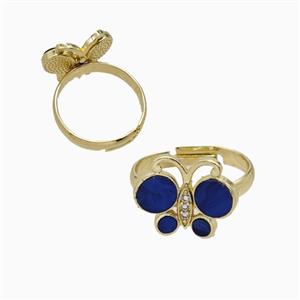 Copper Butterfly Ring Pave Royalblue Shell Adjustable Gold Plated, approx 13-16mm, 18mm dia [FD26094]