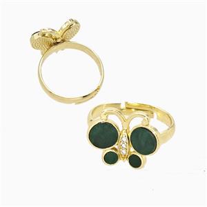 Copper Butterfly Ring Pave Green Shell Adjustable Gold Plated, approx 13-16mm, 18mm dia [FD26096]