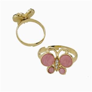 Copper Butterfly Ring Pave Pink Shell Adjustable Gold Plated, approx 13-16mm, 18mm dia [FD26097]