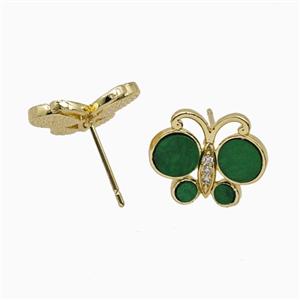 Copper Butterfly Stud Earrings Pave Green Shell Gold Plated, approx 13-16mm [FD26106]