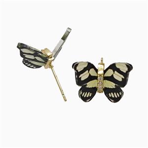 Black Resin Butterfly Stud Earrings Gold Plated, approx 15-18mm [FD26110]