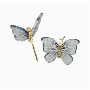 Gray Resin Butterfly Stud Earrings Gold Plated, approx 15-18mm [FD26111]
