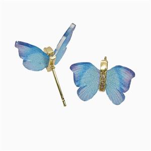 Blue Resin Butterfly Stud Earrings Gold Plated, approx 15-18mm [FD26114]