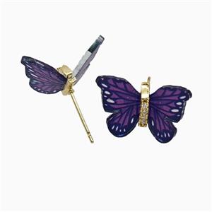 Purple Resin Butterfly Stud Earrings Gold Plated, approx 15-18mm [FD26116]