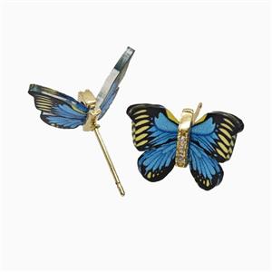 Blue Resin Butterfly Stud Earrings Gold Plated, approx 15-18mm [FD26117]