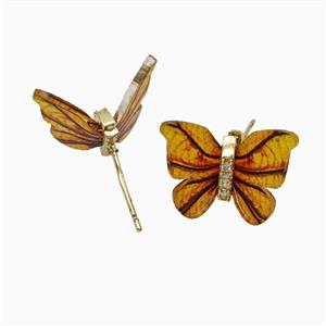 Orange Resin Butterfly Stud Earrings Gold Plated, approx 15-18mm [FD26122]