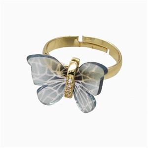 Gray Resin Butterfly Rings Adjustable Gold Plated, approx 15-18mm, 18mm dia [FD26126]
