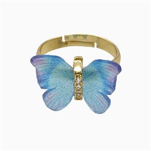 Blue Resin Butterfly Rings Adjustable Gold Plated, approx 15-18mm, 18mm dia [FD26127]