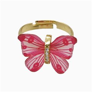 Hotpink Resin Butterfly Rings Adjustable Gold Plated, approx 15-18mm, 18mm dia [FD26128]