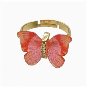 Red Resin Butterfly Rings Adjustable Gold Plated, approx 15-18mm, 18mm dia [FD26129]