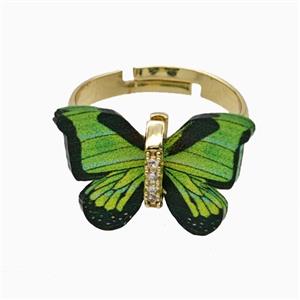 Green Resin Butterfly Rings Adjustable Gold Plated, approx 15-18mm, 18mm dia [FD26130]
