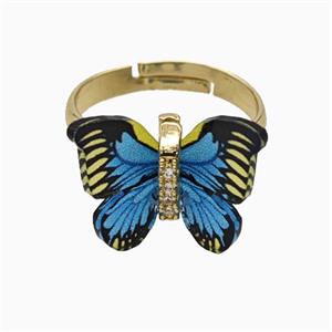 Blue Resin Butterfly Rings Adjustable Gold Plated, approx 15-18mm, 18mm dia [FD26131]