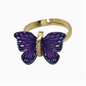Purple Resin Butterfly Rings Adjustable Gold Plated, approx 15-18mm, 18mm dia [FD26132]