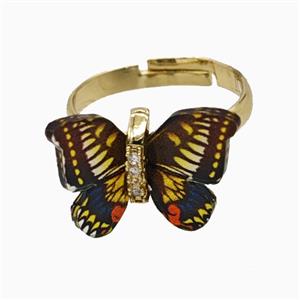 Blackorange Resin Butterfly Rings Adjustable Gold Plated, approx 15-18mm, 18mm dia [FD26134]