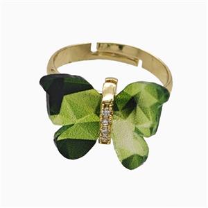 Green Resin Butterfly Rings Adjustable Gold Plated, approx 15-18mm, 18mm dia [FD26135]