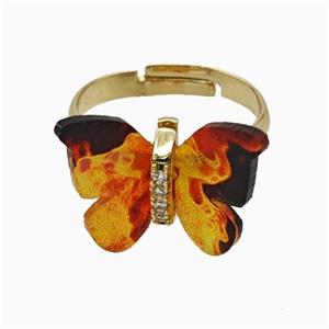 Blackorange Resin Butterfly Rings Adjustable Gold Plated, approx 15-18mm, 18mm dia [FD26136]